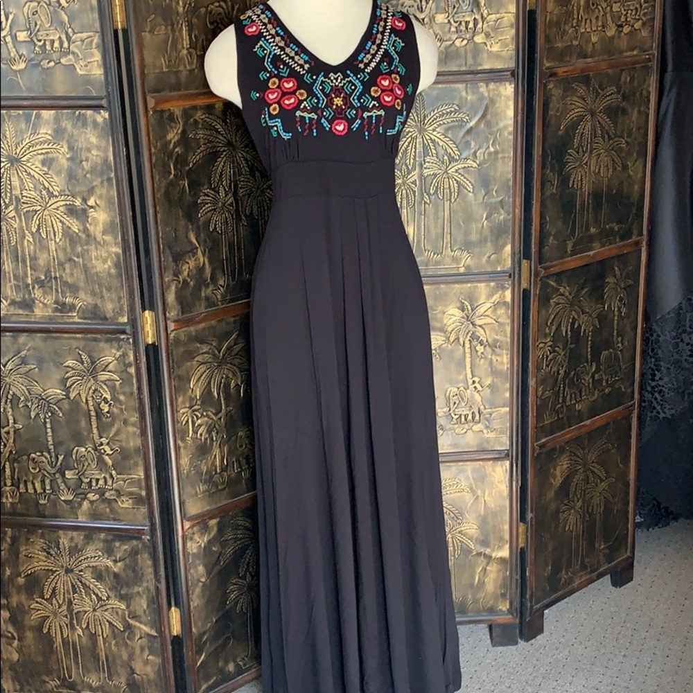 Caite black embroidered bodice maxi dress